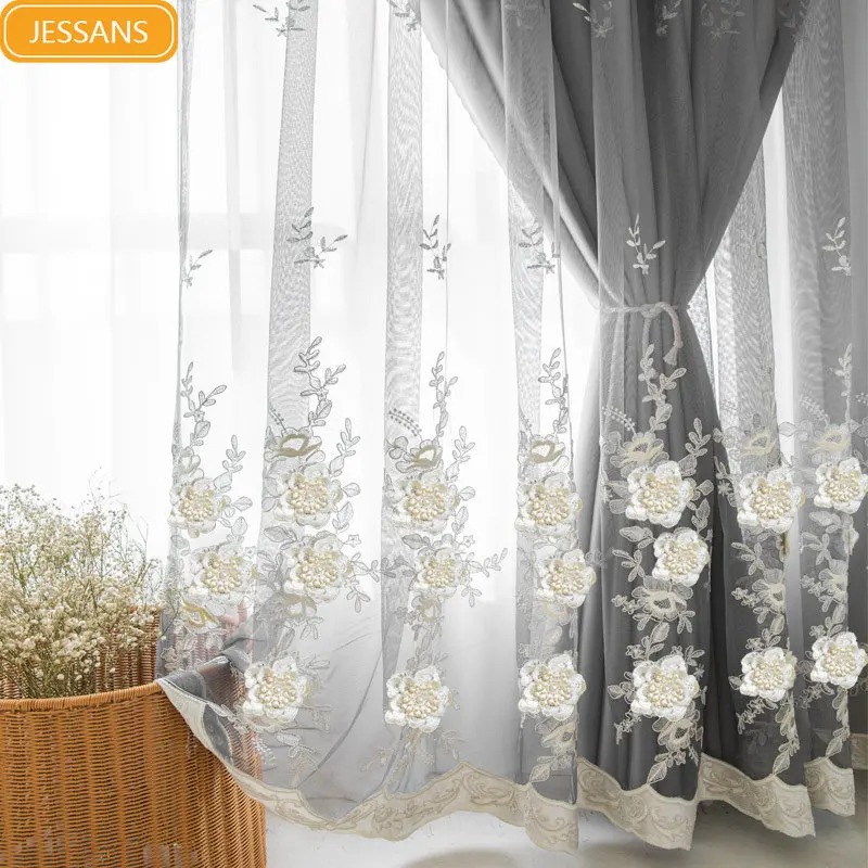 

Light Luxury and Simple Embroidered Window Screen Double Layer Fabric Screen Curtain Curtains for Living dining room bedroom