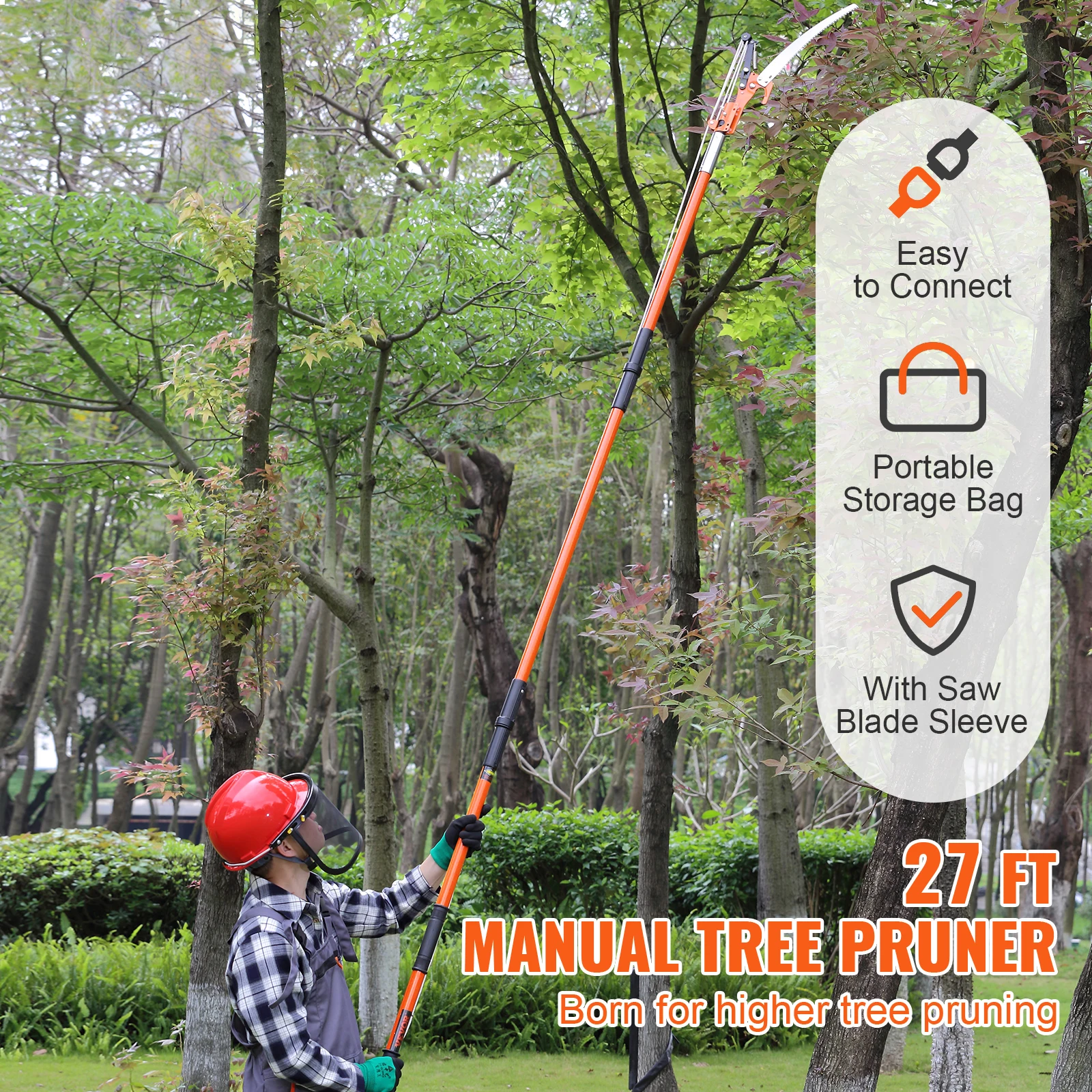 Manual Pole Saw Extendable Tree Pruner with Sharp Steel Blade