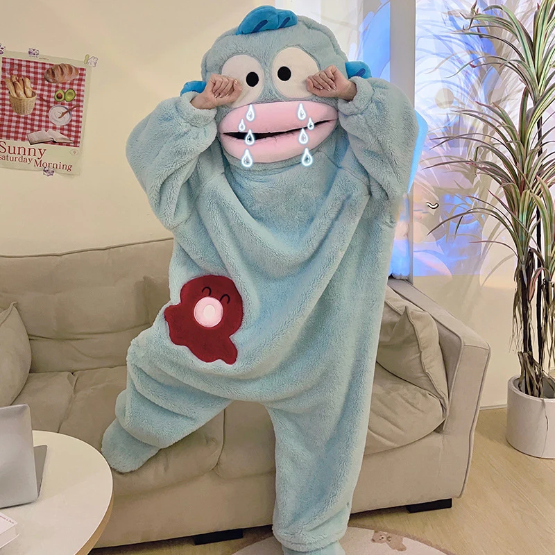 

Cute Sanrio Cartoon Hangyodon Plush Pajamas Anime Conjoined Body Pajamas Kawaii Homewear Integrated Nightwear Winter Girl Gift