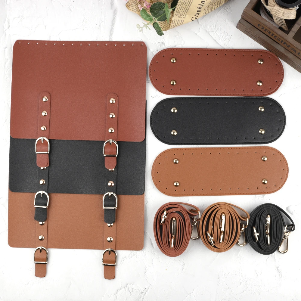 3pcs /set Leather Woven Bag Set Handmade Handbag Shoulder Strap Leather Bag Bottom DIY Bag