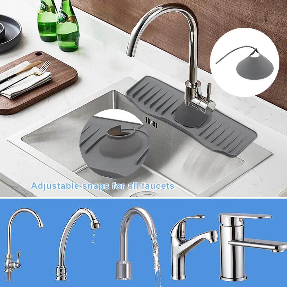 Silicone Faucet Mat Kitchen For Sink Sponge Drain Rack Adjustable Sink Mat Faucet Splash Catcher Bathroom Countertop Protector M kitchen sink splash mat