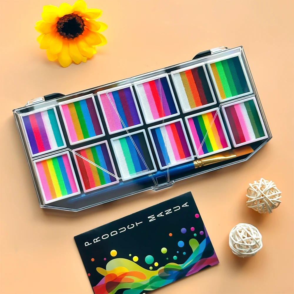 12 Grids color face body rainbow Water-based facepaint Body Painting Colorful Christmas Halloween Makeup Palette for Kids Adults 3