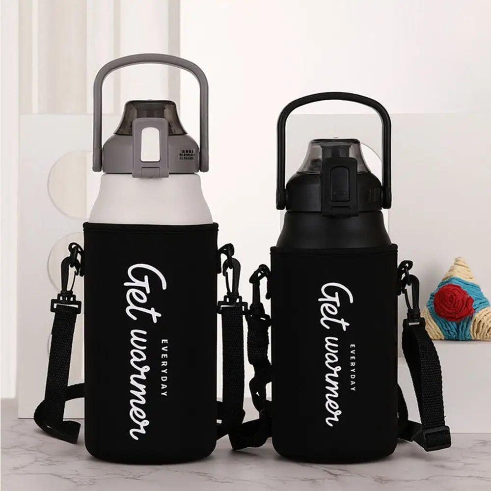 Black Water Bottle Cover with Shoulder Strap Portable Vacuum Glass Cup Sleeve Case Bottle Pouch Sport Camping Accessorie