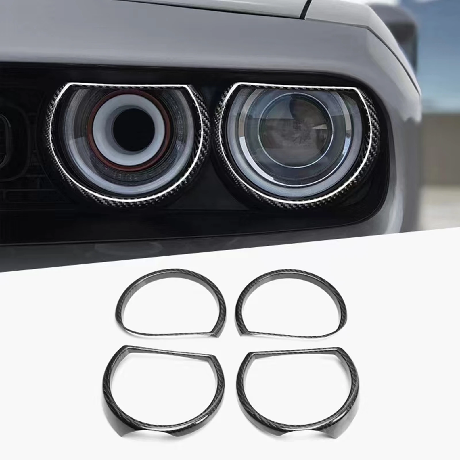 

Для Dodge Challenger 2015-2023 углеродное волокно крышка лампы налобного фонаря Отделка Передняя головка искусственная фара рамка наклейка декоративный ободок