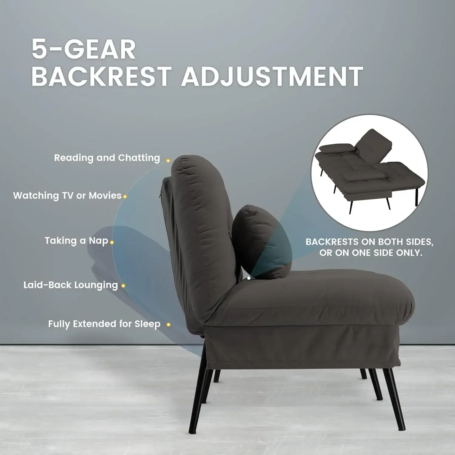 Convertible Futon Sofa Bed, 68&Prime;Fabric Couch with Adjustable Backrest,Folding Futon Sleeper Recliner for Living Room Furniture