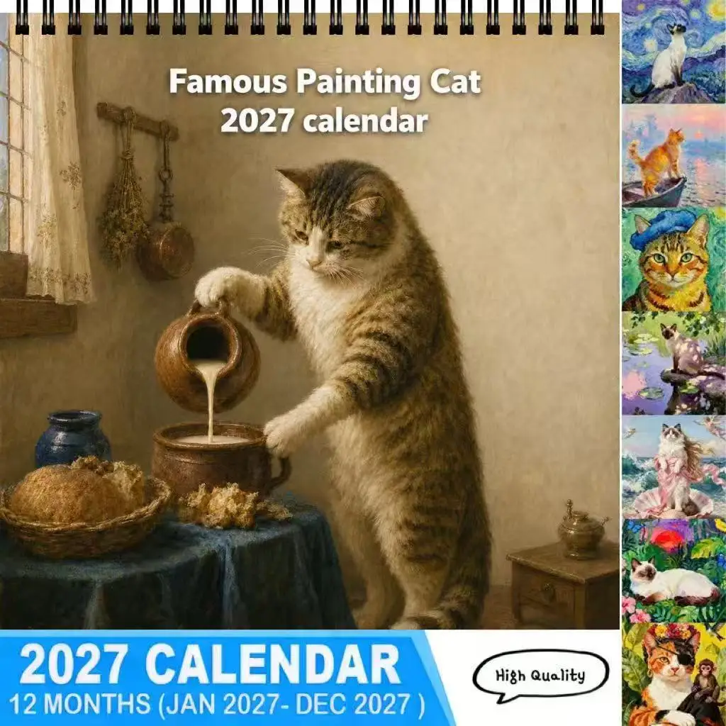 Calendario da Parete 2027 con Famosi Dipinti di Gatti, 12 Mesi (Gennaio-Dicembre), Calendario Artistico a Spirale da Appendere, Regalo per Amanti dei Gatti, Decorazione per Casa e Ufficio - immagine 5