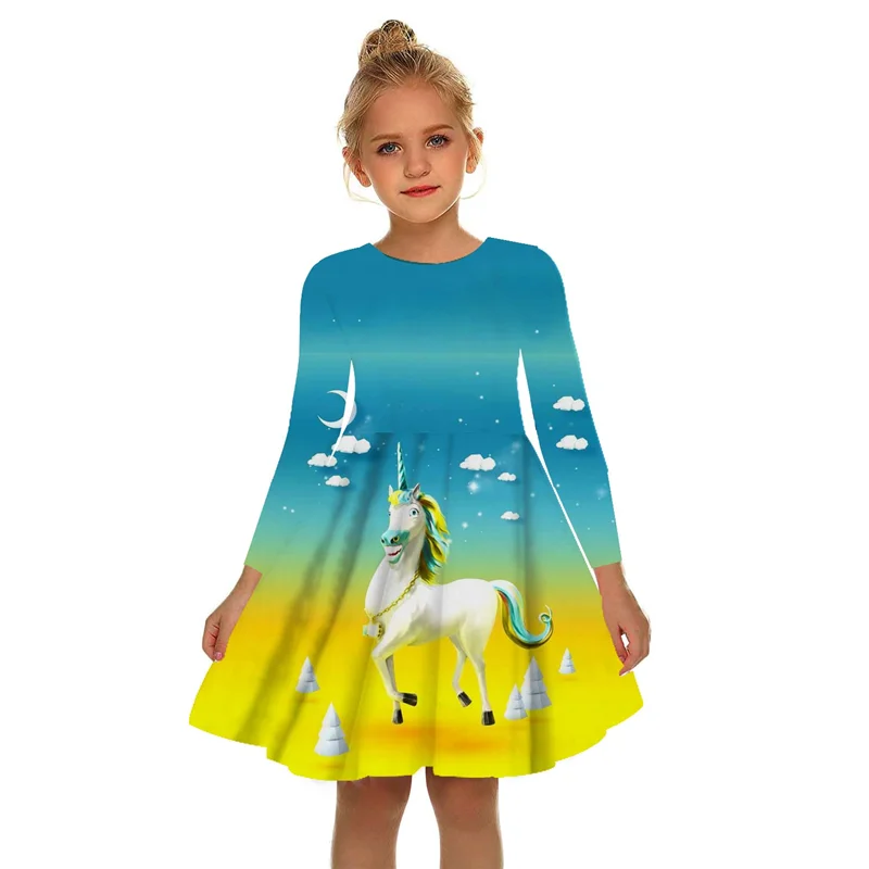 New 3D Printed Unicorns Summer Kids Girls Baby Party Dress Casual Fashion 3D Print Long Dresses Autumn Everyday Leisure Dresse skirt for baby girl