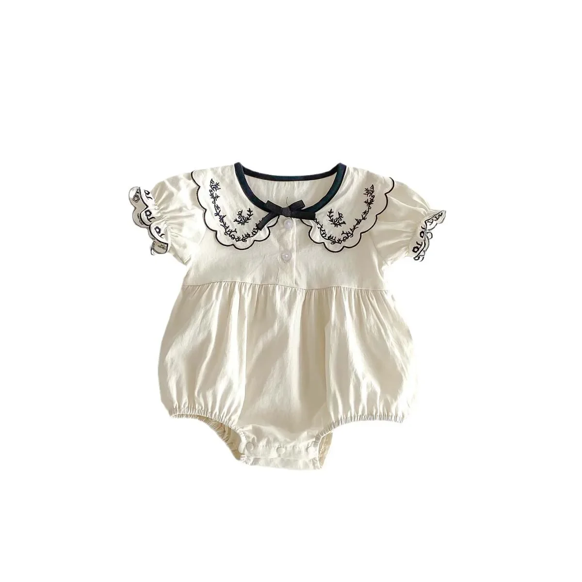 Summer Thin Embroidered Baby Romper Short Sleeve Bib Overalls Butterfly Knot Wrap Baby Girl Clothes Cotton Onesie Babygrow
