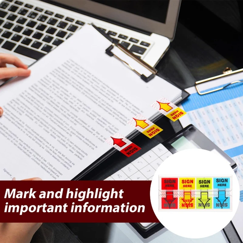 A85Q-500Pcs Sign Here Stickers,Labels Stickers Adhesive Sign Here Tabs Post Flags For Home Office School (4 Colors)
