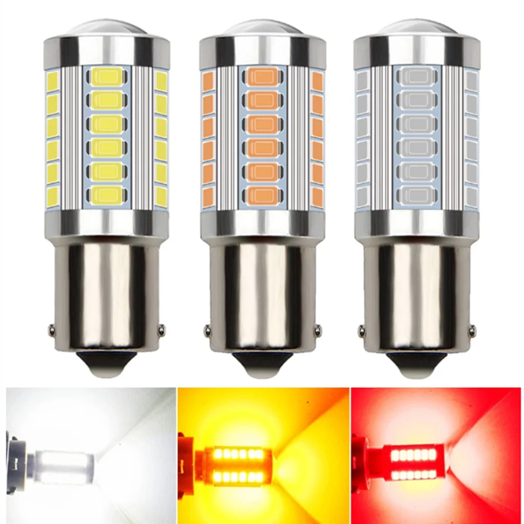

1 шт., Py21w P21/5w 1156 Ba15s 1157 Bay15d для автомобильных светодиодных ламп, для указателей поворота, фонари заднего хода, 12 В 33smd 7000k