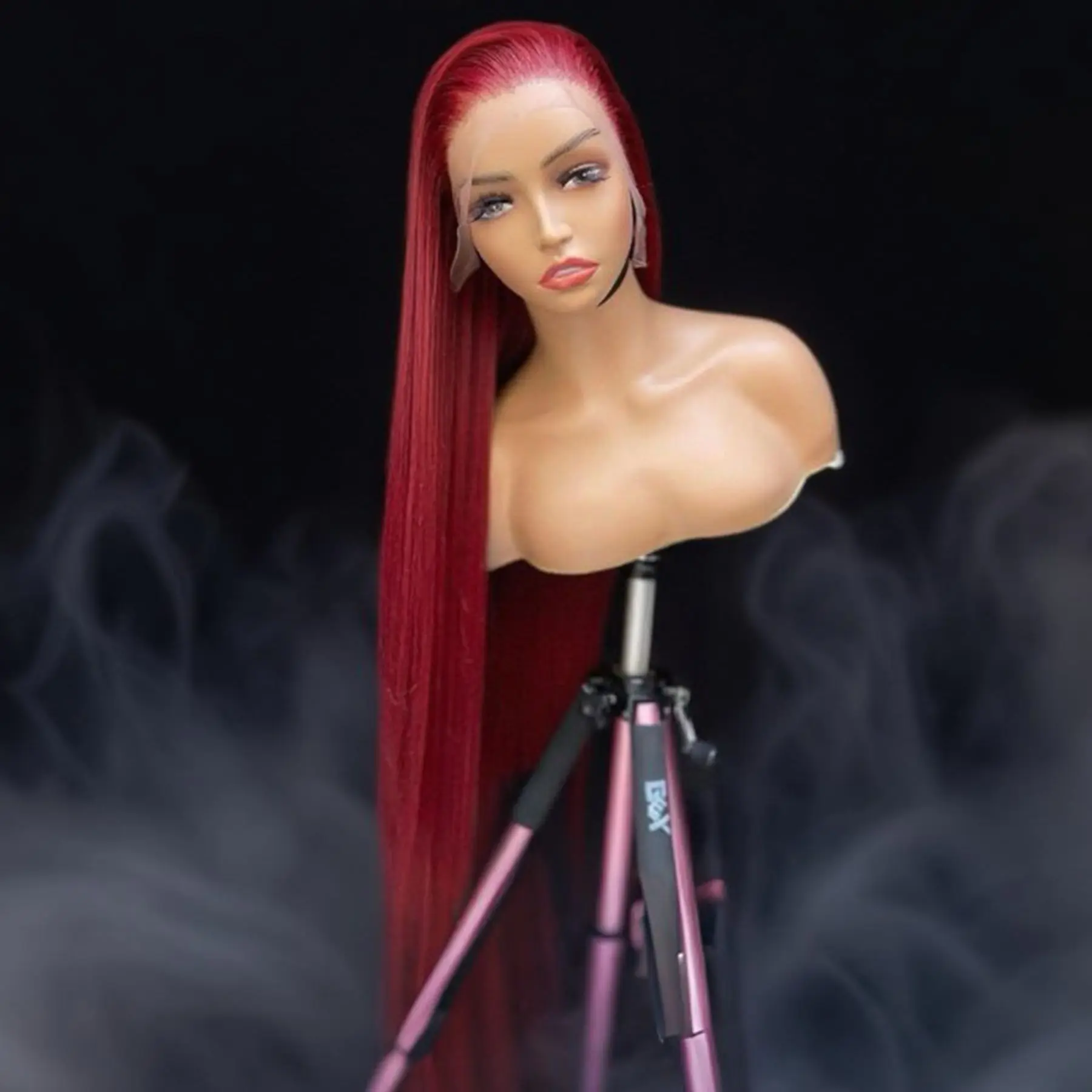 Long Silky Straight 13X4X1 Lace Frontal Wig Red Color Synthetic Wigs For Women Preplucked With Baby Hair Bleach Knots Glueless