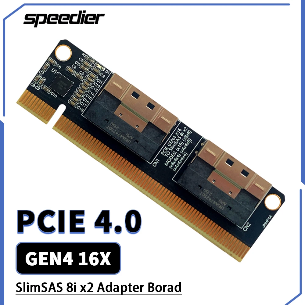 

PCIE 4,0 X16 до 4 портов NVMe Плата расширения Gen4 16X к Slim SAS 8i X2 SFF8654 видеокарта твердотельный накопитель SSD адаптер плата