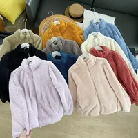 Autumn Winter Short Jacket Women's Furry Coral Velvet Open Cardigan High Collar Warm Sweatshirt Loose plus Size Fleece Thickened