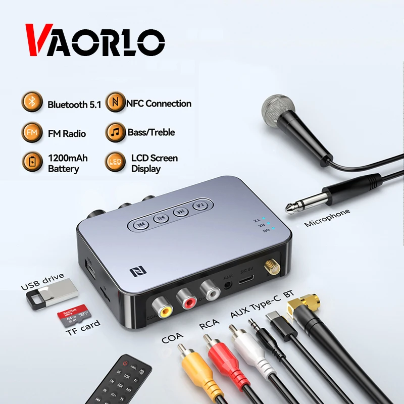 

Беспроводный стерео аудио приемник VAORLO, Bluetooth 5,1, 3,5 мм, AUX, RCA