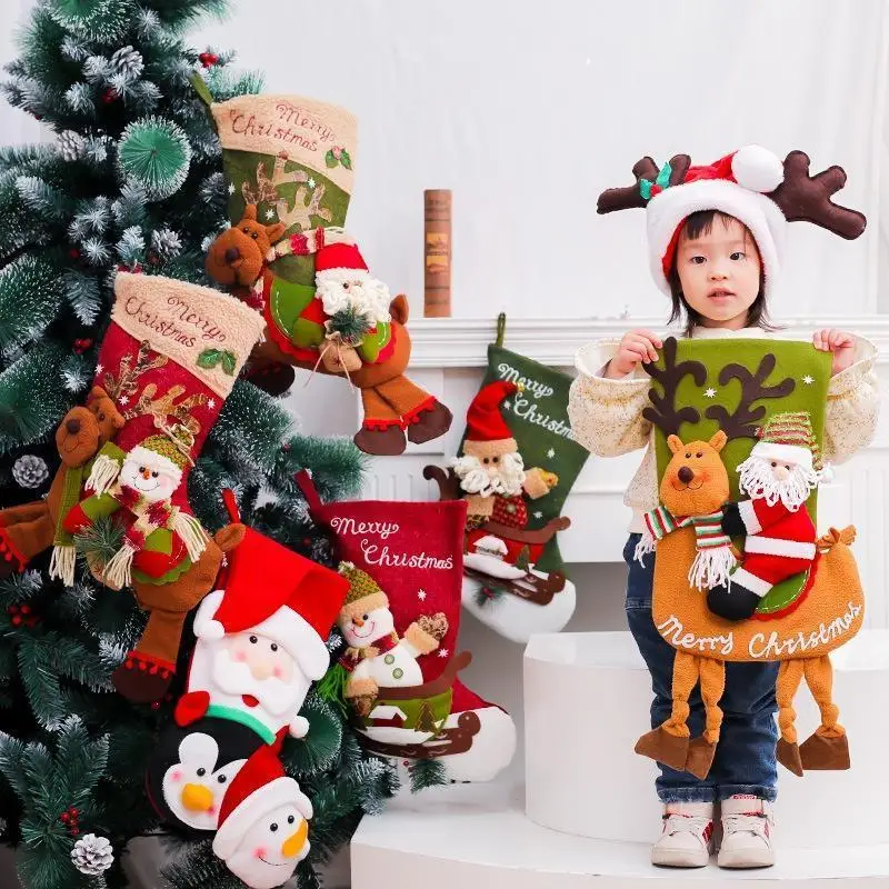 Christmas Santa Claus Snowman Reindeer Decorative Socks Christmas Tree Decor Children's Christmas Gift Socks Holiday Party Decor