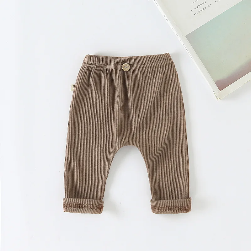 Casual Baby Trousers Bottoming Pant Ribbed Elastic Striped Pants Solid Color Infant Clothing for Kids Toddler Boys Girl Clothes 2