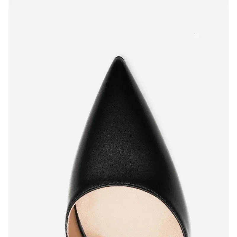 New pointed red sole leather black sexy single shoe versatile thin heel back hollow toe high heels professional women's shoes 5