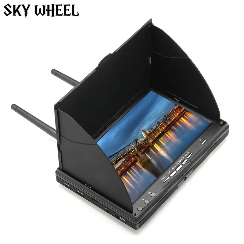 Moniteur FPV 7 pouces 5.8GHz avec DVR affichant l'interface de vol, récepteur double diversité intégré