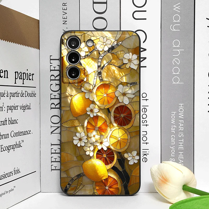Creative Retro Fruits Marble Texture Printed Soft Phone Case