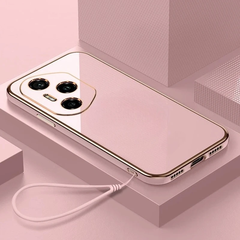 Glossy Full Plating Lanyard Soft Phone Case with Lens Protection - Silicone Cover