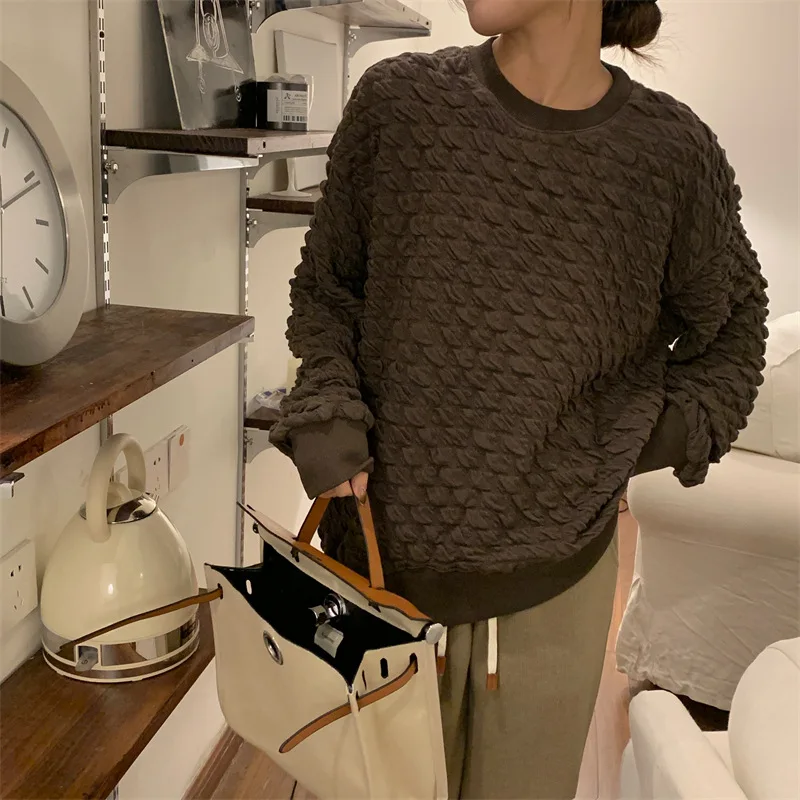 CGC Korean Fashion Loose Sweatshirts Women Autumn Winter Thicken Warm Hoodies Casual O-Neck Long Sleeve Female Pullovers Tops