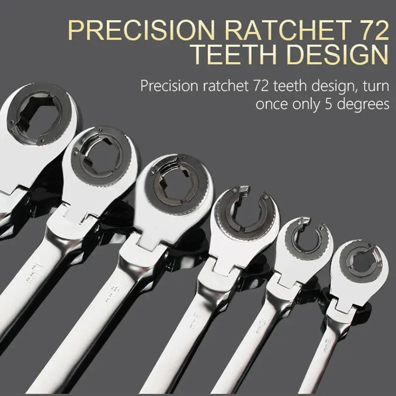 

8-19mm 180° Movable Tubing Ratchet Wrench with Open Flexible Head Wrench Car Repair Oil Wrenches Car Hand Maintain Repair Tool
