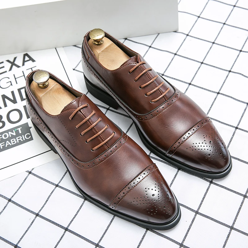 Men Retro Formal Shoes PU Luxury Business Oversized Party Office Business Block Shoes Red Sole Black Brown Size 38-48 Men Shoes 4