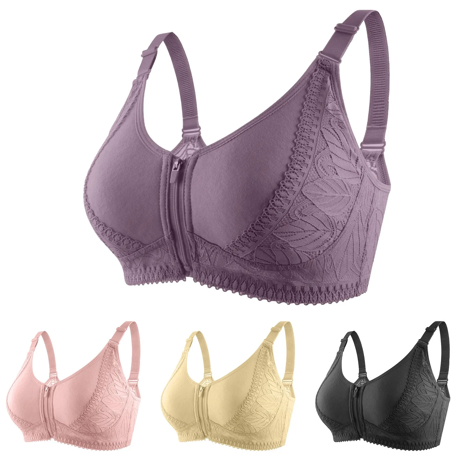 

Cotton Wire Free Front Closure Bras Women Soft Cotton Lace Front Buckle Prints Underwear Without Rims Vest Lace Bras Underwear