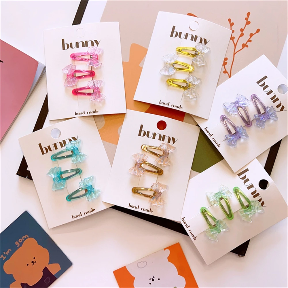 

Children Transparent Resin Bow Duckbill Hair Clip Sweet Kids BB Snap Hairpin Trendy Hair Accessories For Girls Headwear 3Pcs