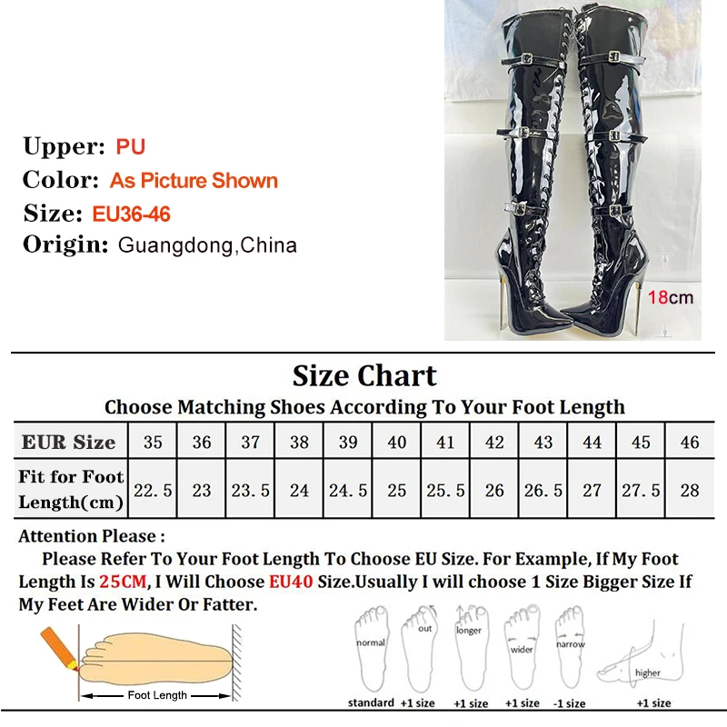 Black Sexy 18cm Metal Over Knee Women Boots Night Club Stage Pole Dance Thigh High Buckle Belts Boots Custom Colors Plus Size 46