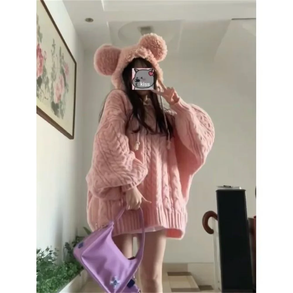 

Fashion Sweet Women Solid sweater Hoodies Cute Loose Long Sleeve Tracksuits Autumn Warm Soft Coat Tops Girls