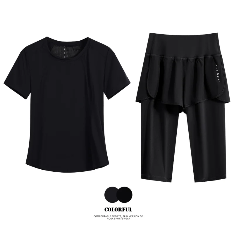DRUR Women Slim Fit Yoga Clothes Summer Breathable 2 Piece Workout Pants Set Ladies Tracksuit Gym Outfit Lightweight Sportswear 4