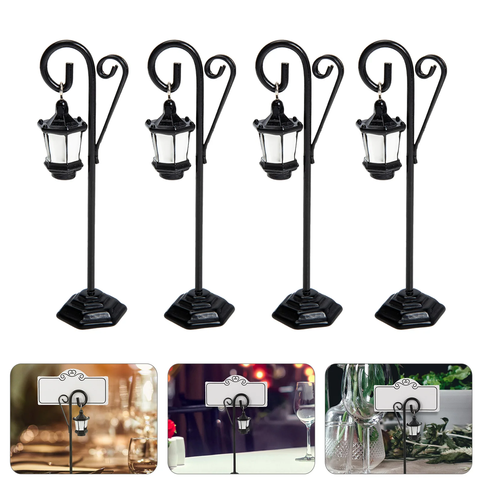 4 Pcs Street Light Clip Business Cards Clamp Note Memo Stand Wedding Flowers Decorations Dinner Table Desktop Adornment Office