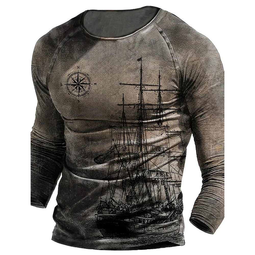 T-shirt Homme Manches Longues Imprimé 3D - Style Punk Décontracté Pour Halloween Ou Look Quotidien