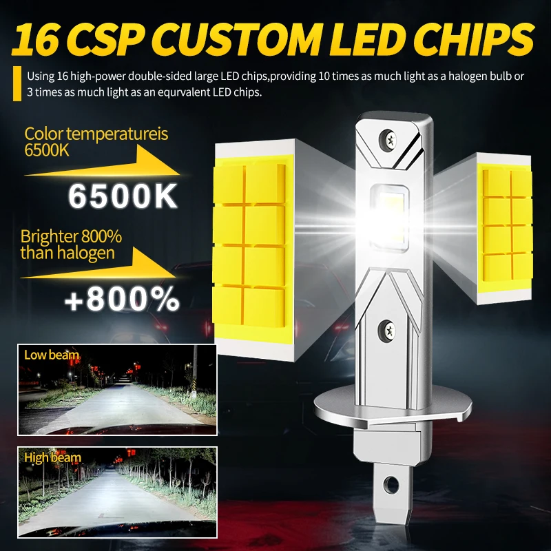 2pcs White H1 LED Headlight Bulbs Conversion Kit High Low Beam Lamp 100W 6500K E - Foto 8