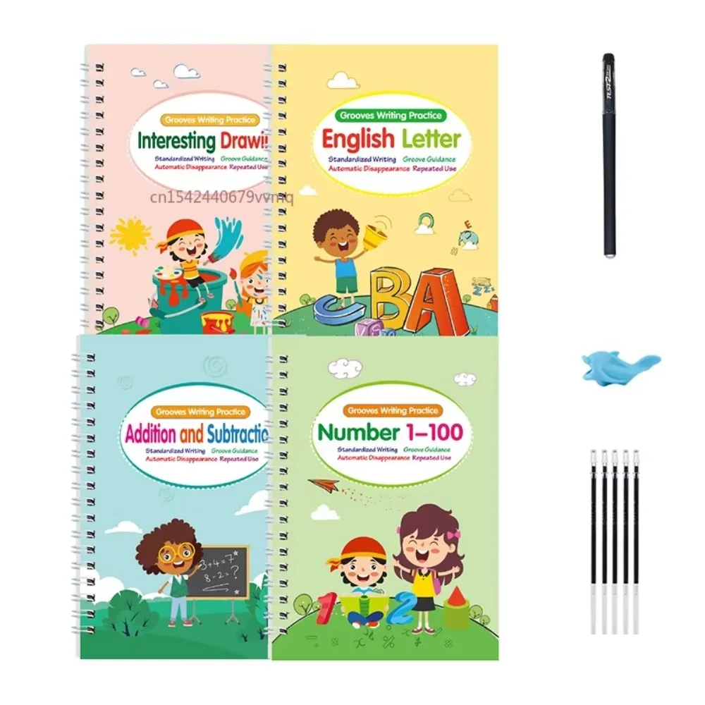 Portable English Groove Copybook for Children Control Pen Training Book English Letter Calligraphy Book