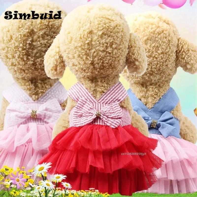 Dog Summer Dress Princess Cat Lace Stripe Skirt for Small Medium Chihuahua