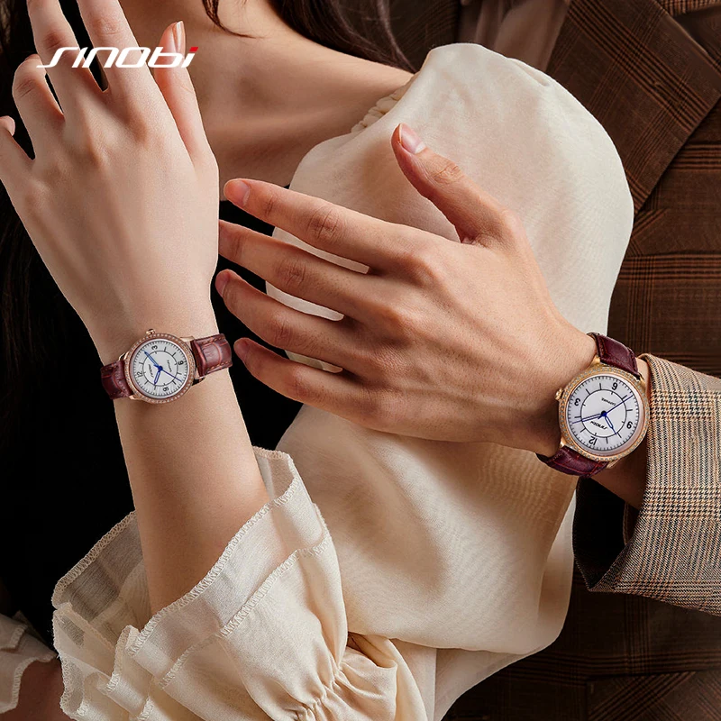Sinobi New Arrivals Couple Watches Foreverlove Design Leather Strap Lover Watches Quartz Wristwatches Woman Man Clock