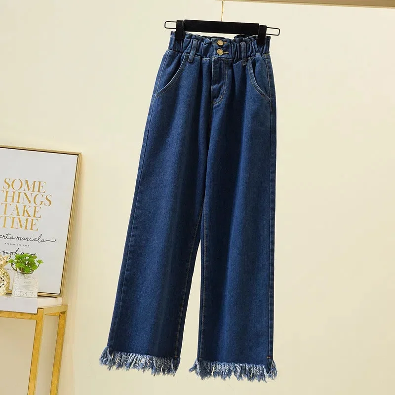 Spring Summer Jeans Female Oversize High-waist Jeans Women Wide-leg Pants Loose Denim Casual Pants All-match Ankle-Length Pants casual high waist black ankle length pants women summer loose ladies office trousers pocket chiffon solod korean wide leg pants