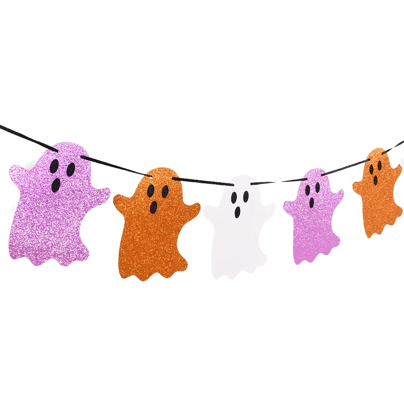 Halloween Hängende Girlande Cartoon Geist Fledermaus Spinne Bunting Papier Banner Halloween Party Hause Kamin Dekoration Lieferungen Kinder – Detail 10