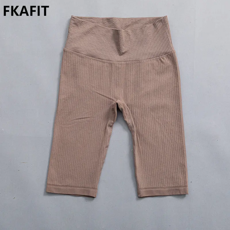 Ribbed Seamless Running Shorts Biker Shorts Women High Waisted Tight Gym Leggings Squat Proof Tummy Control Workout Booty