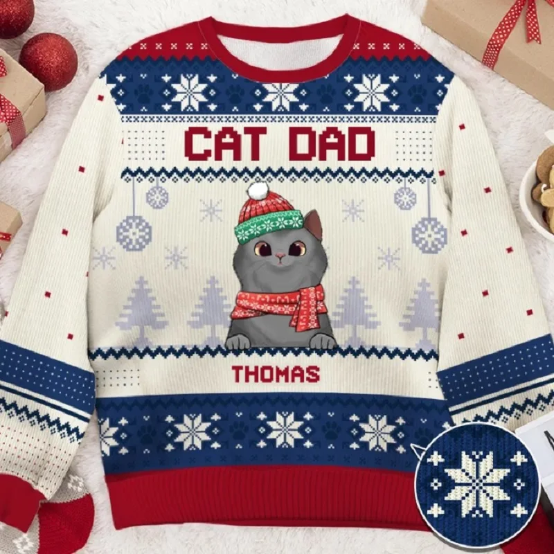 thumbnail image 1 of Suéter navideño feo con dibujo de gato, suéter navideño con impresión 3D, regalo de Papá Noel, sudadera 3D para hombre, otoño e invierno, 1 of 5