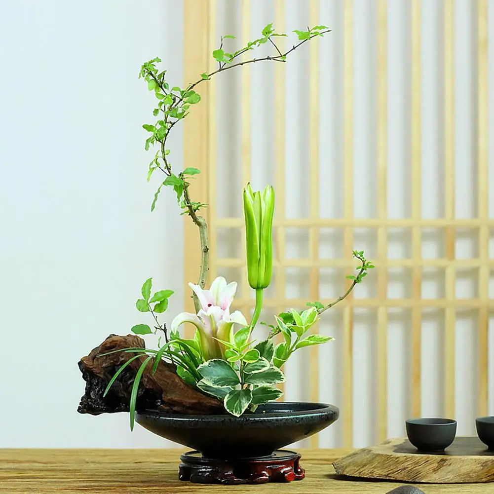 Flower Frog Japanese Ikebana Set Desktop Ceramic Bowl Vase with Kenzan Needle Flower Arrangement Holder for Living Room Bedroom 2