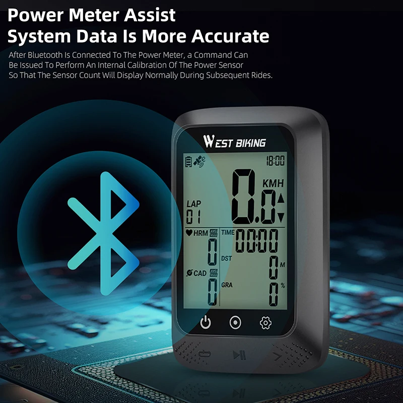WEST BIKING GPS Bike Computer ANT+ Bluetooth Wireless Speedometer IPX7 Waterproof LCD Digital Smart Odometer Cycling Accessories