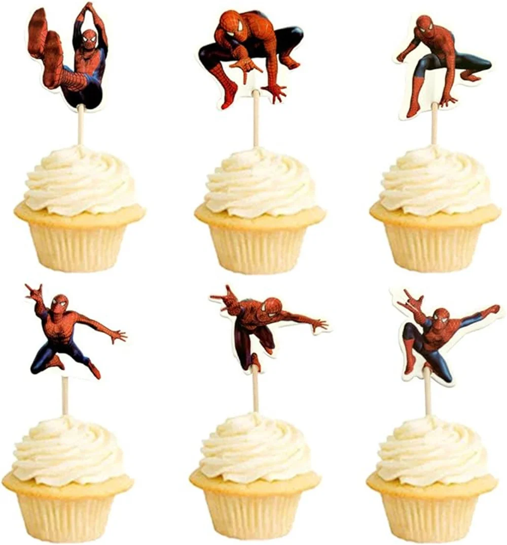 Spiderman Party Supplies 24PCS Spiderman Cupcake Toppers Spiderman Cake Toppers Happy Birthday Party Supplies Cake Decor Kids Birthday Party