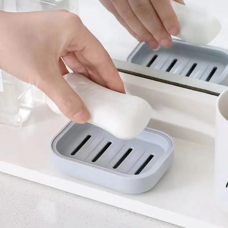 soap box 2 Square Thickened Portable Soap Boxes Plastic Soap Boxes Drain Tray Family Bathroom Box Cover for Easy Travel