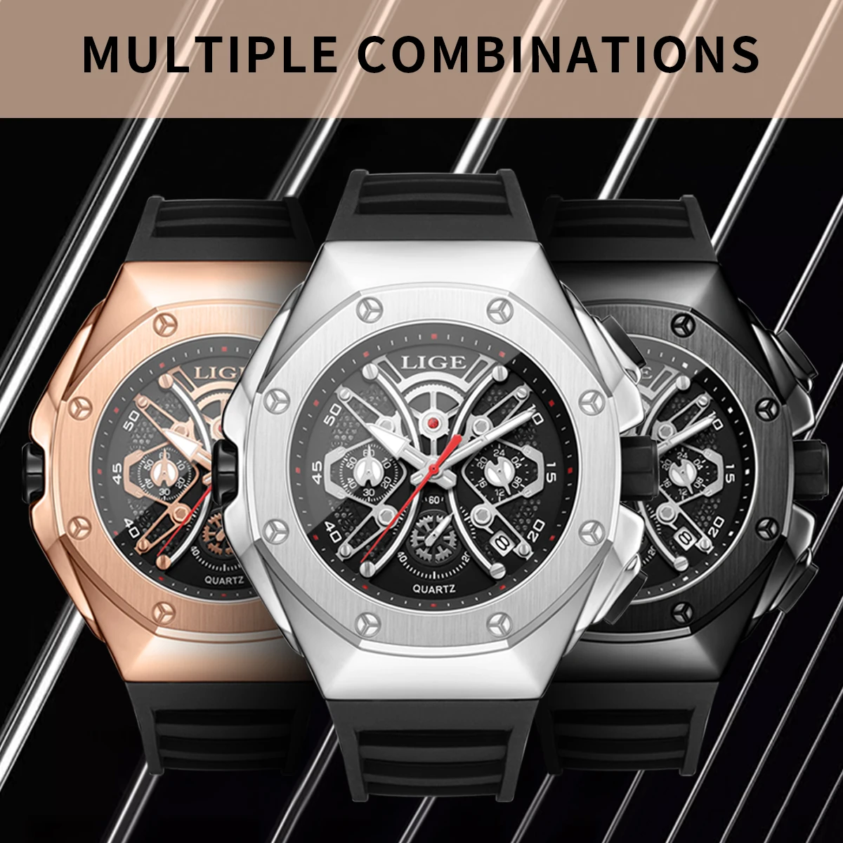 LIGE New Fashion Mens Watches Top Brand Luxury Military Quartz Watch Men Business Silicone Waterproof Sport Chronograph Watch