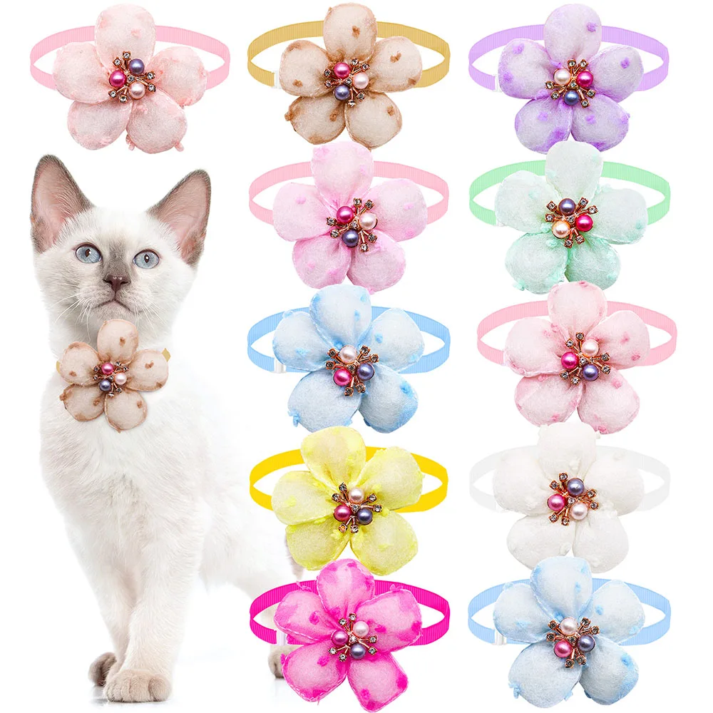 10Pcs Sweet Dog Bowties Puppy Cat Flower Shape Papillon Collare Primavera Pet Dog Grooming Products Accessori Per Cani Per Cani Di Piccola Taglia