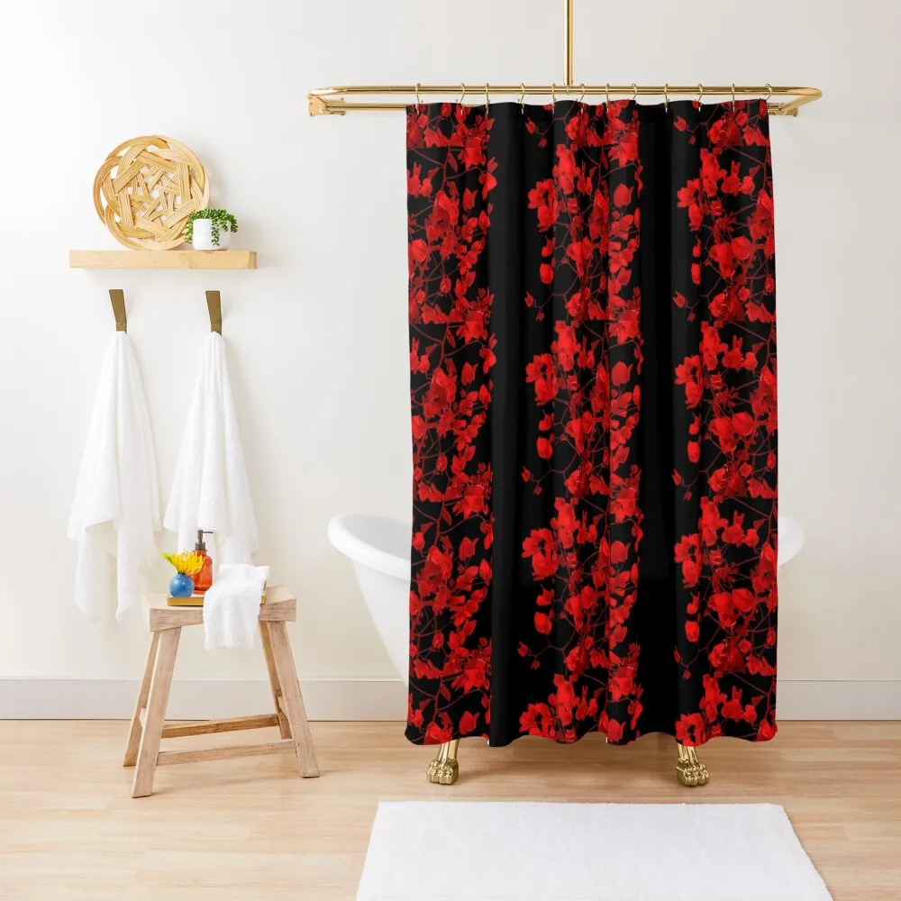 

Dark Red Floral Print Shower Curtain Bathroom Shower Set Bathroom Deco Bathroom And Shower Window Anime Curtain