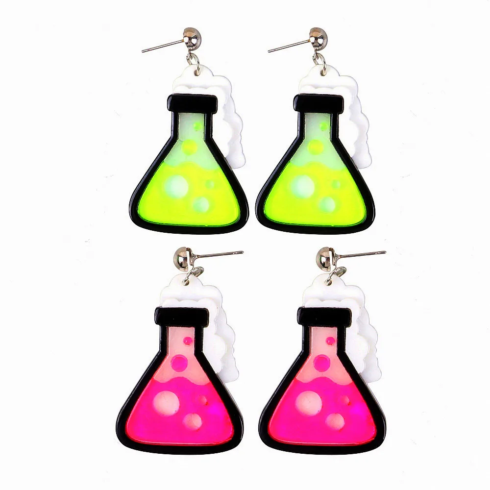 

New Halloween Poison Bottle Acrylic Drop Earrings for Women Cute Cartoon Pink Yellow Experimental Bottles Earrings Funny Jewelry